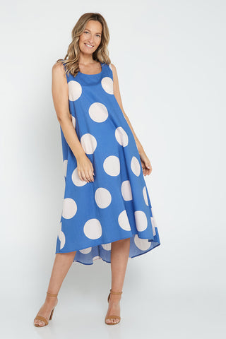 Marie Cotton Dress - Blue/Spot - Goupick