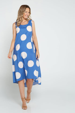 Marie Cotton Dress - Blue/Spot - Goupick