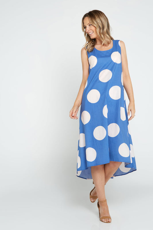 Marie Cotton Dress - Blue/Spot - Goupick