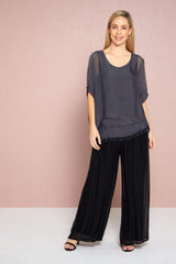 Alena Silk Pants - Black - Goupick