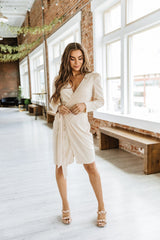 Deep V Long Sleeve Wrap Dress - Goupick