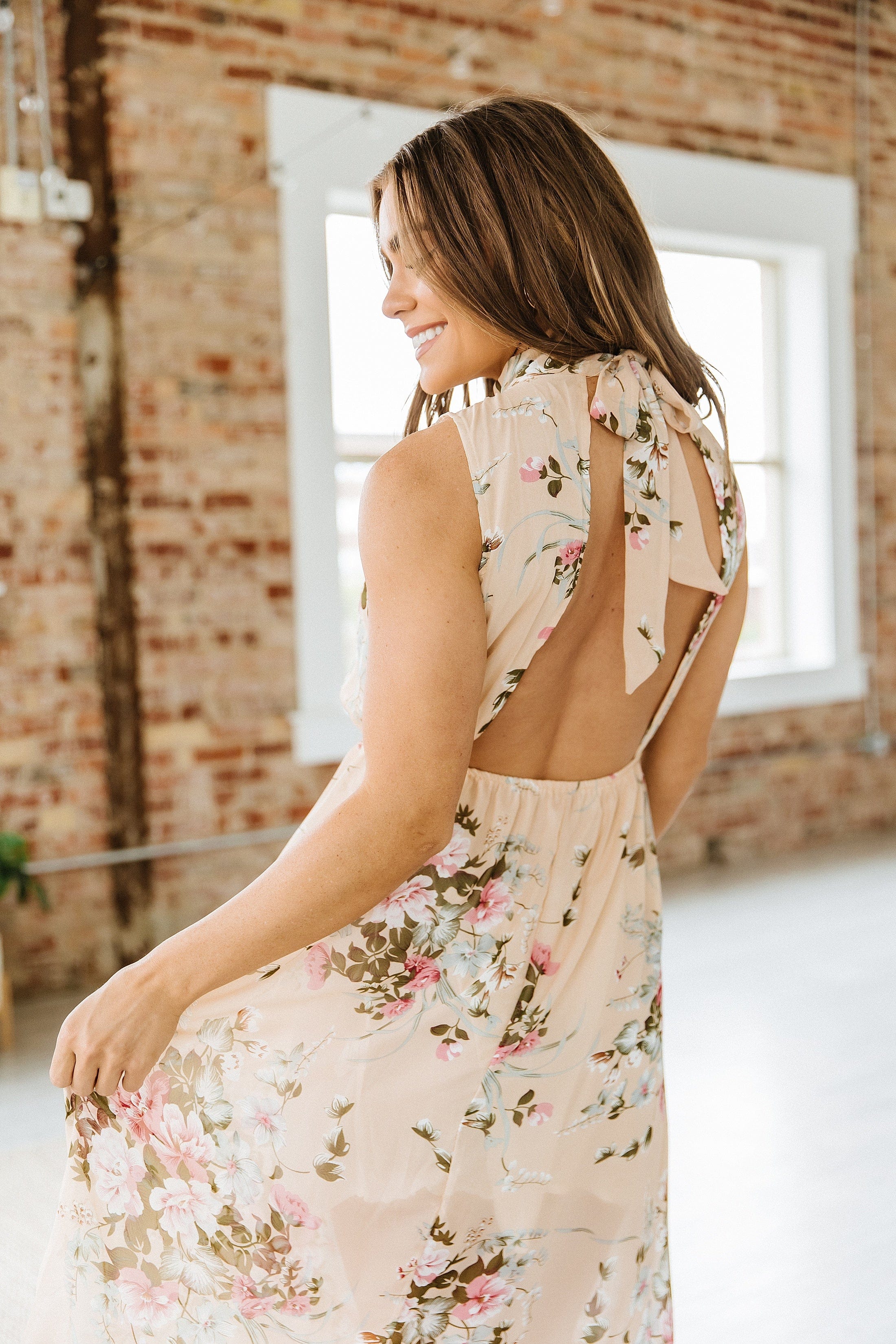 Floral Halter Neck Lined  Dress - Goupick