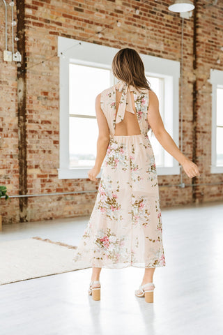 Floral Halter Neck Lined  Dress - Goupick