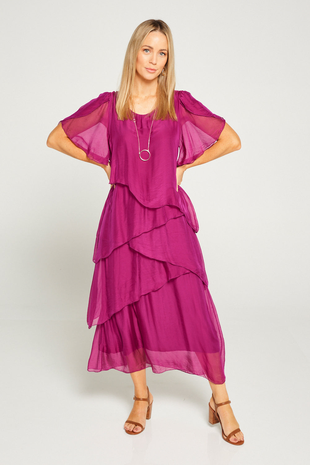 Carrie Silk Dress - Orchidea - Goupick