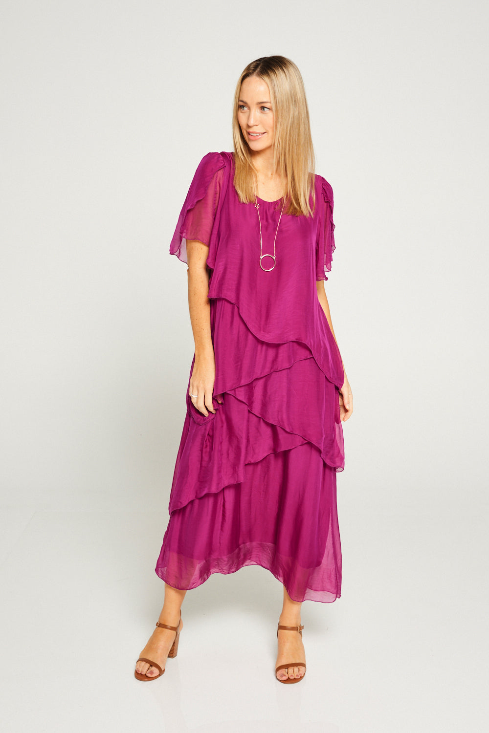 Carrie Silk Dress - Orchidea - Goupick