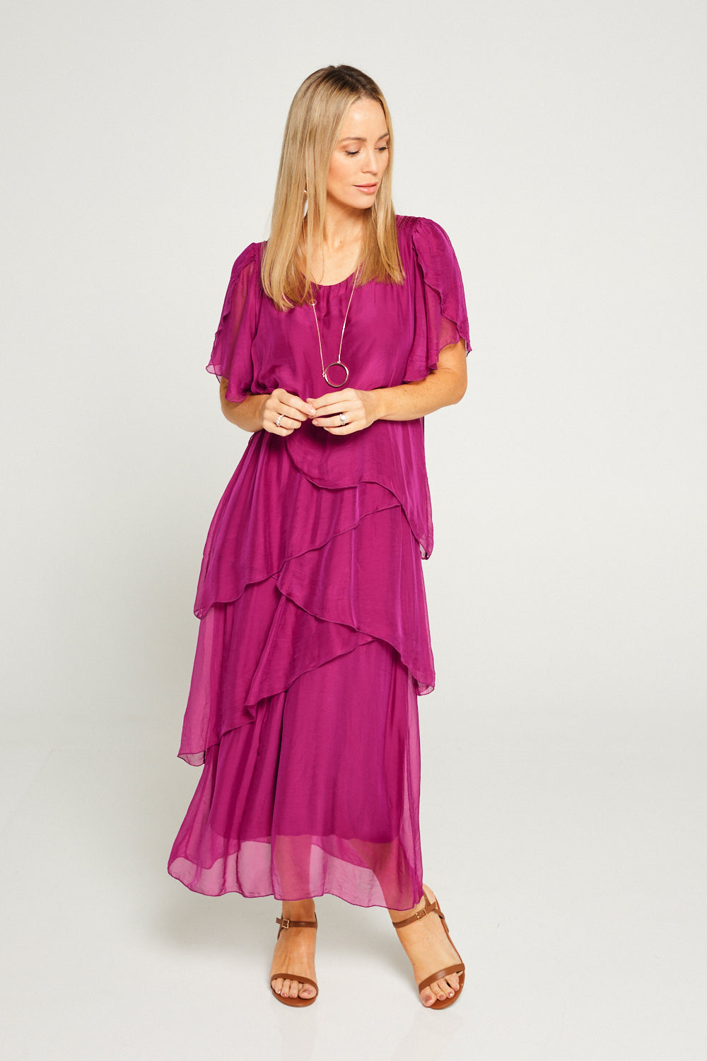 Carrie Silk Dress - Orchidea - Goupick