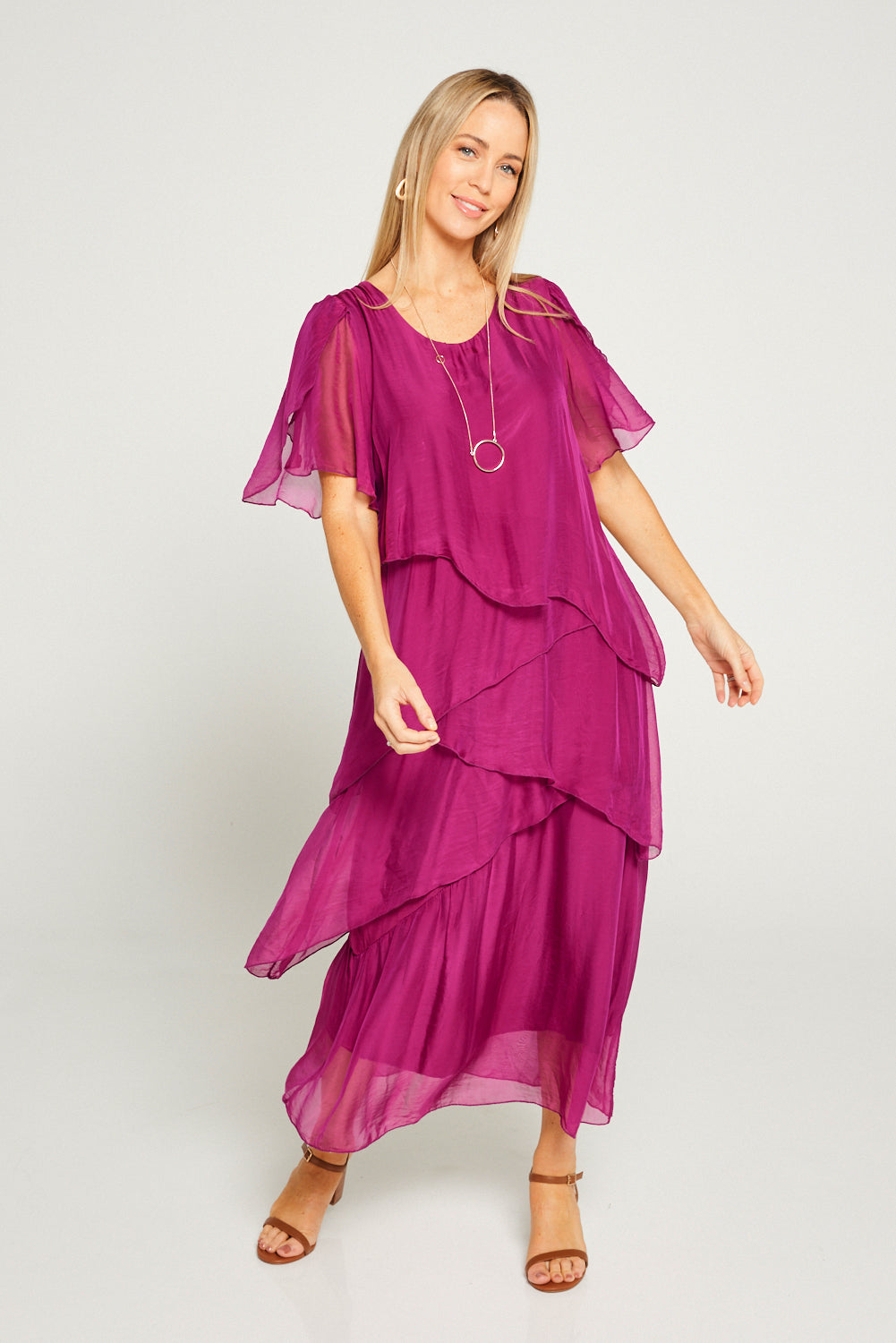 Carrie Silk Dress - Orchidea - Goupick