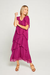 Carrie Silk Dress - Orchidea - Goupick