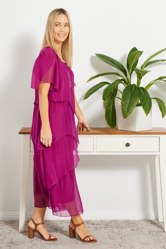 Carrie Silk Dress - Orchidea - Goupick