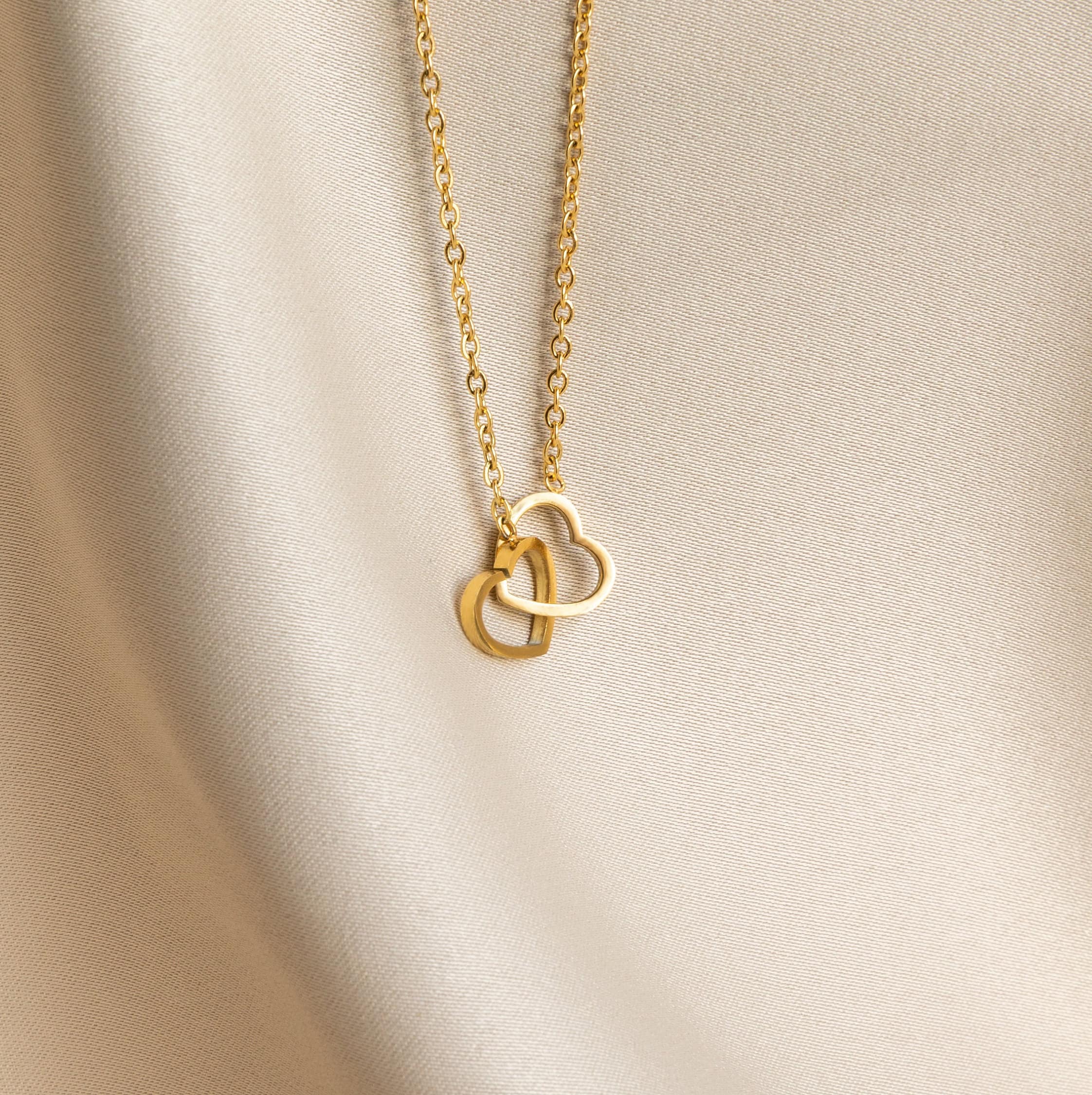 Double Heart Intertwined Necklace in Gold