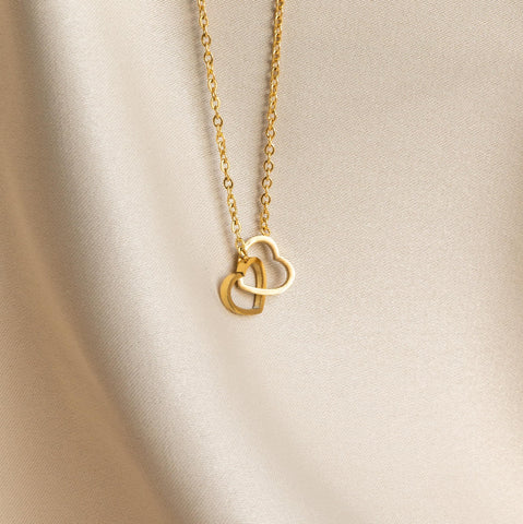 Double Heart Intertwined Necklace in Gold