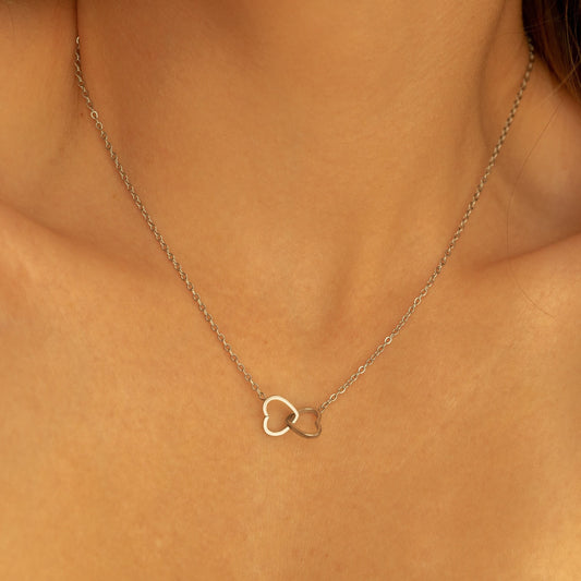 Double Heart Necklace Gold Silver Stainless Steel