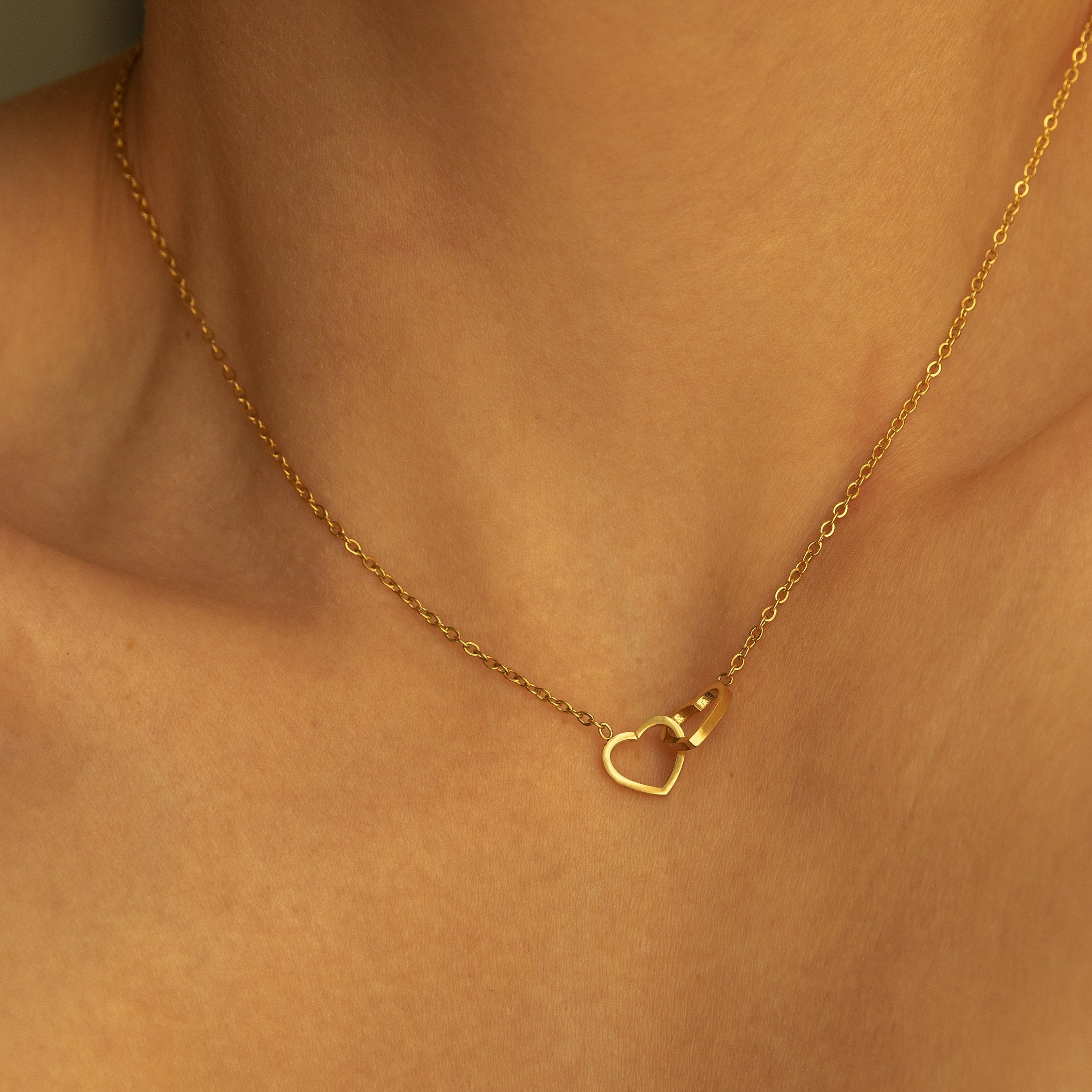 Double Heart Intertwined Necklace in Gold