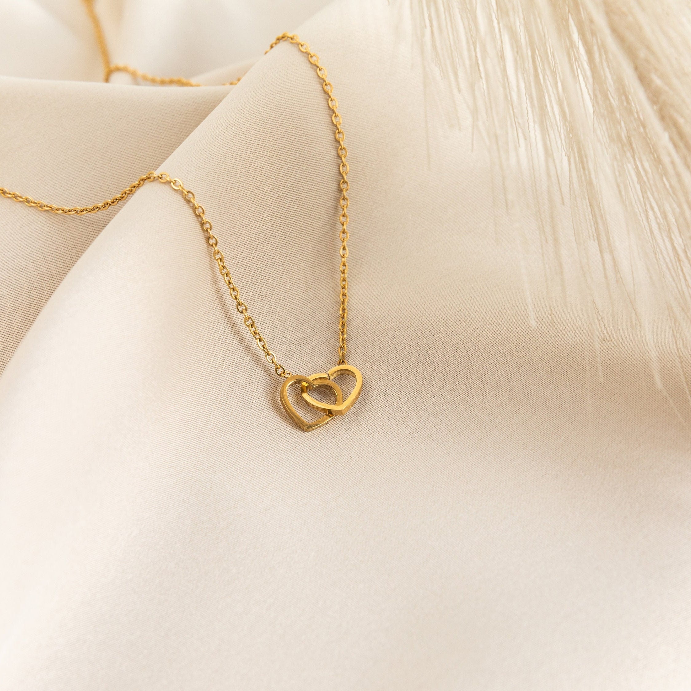 Double Heart Intertwined Necklace in Gold