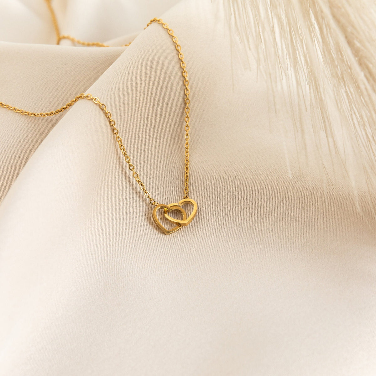 Double Heart Necklace Gold Silver Stainless Steel