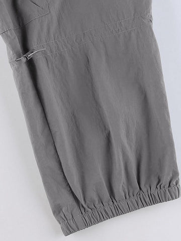 Pocket Drawstring Parachute Cargo Pants-Gray