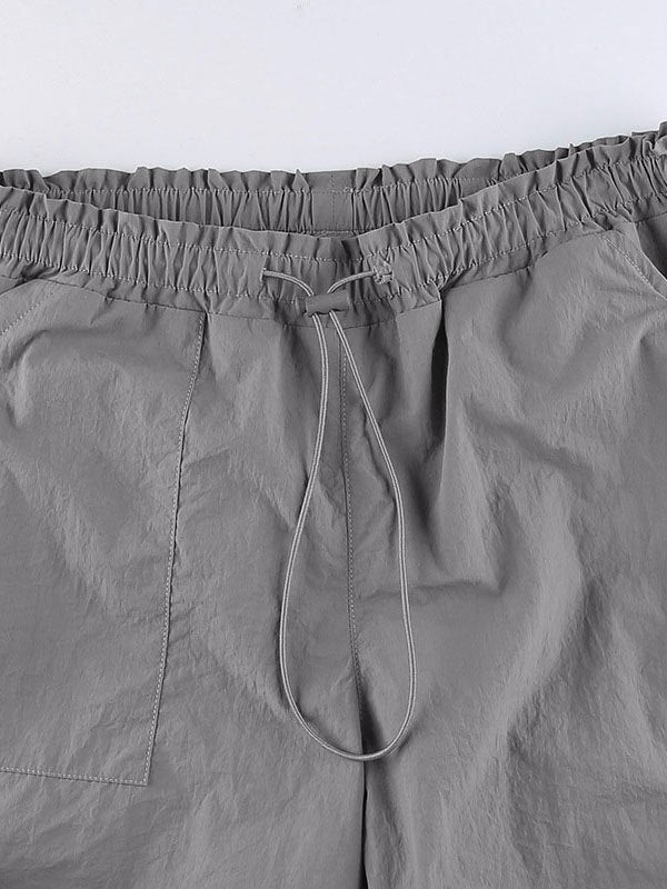 Pocket Drawstring Parachute Cargo Pants-Gray