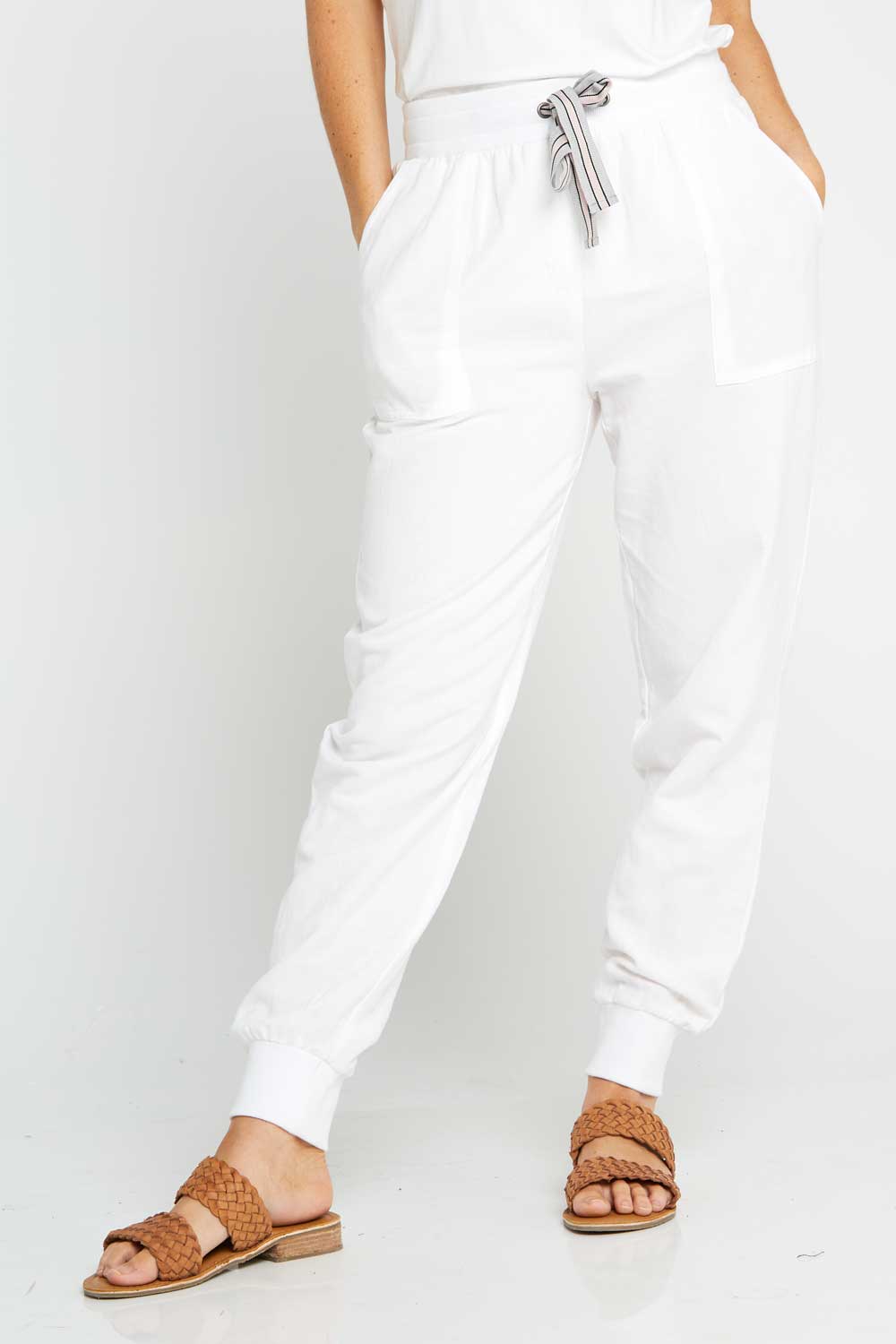 Victoria Linen Joggers - White - Goupick