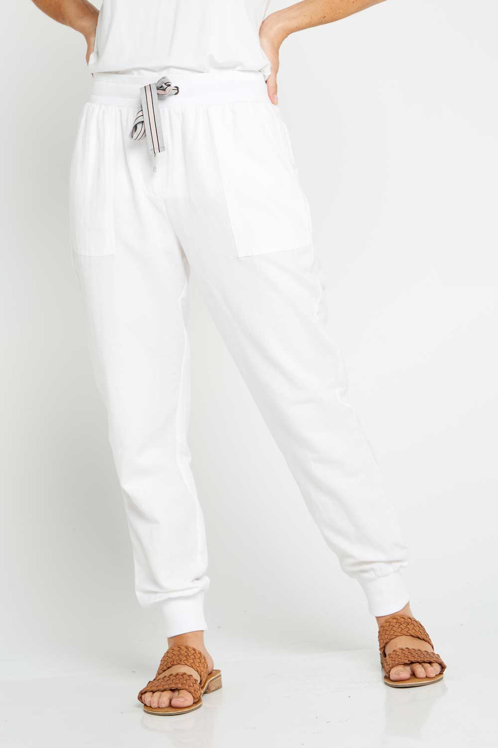 Victoria Linen Joggers - White - Goupick