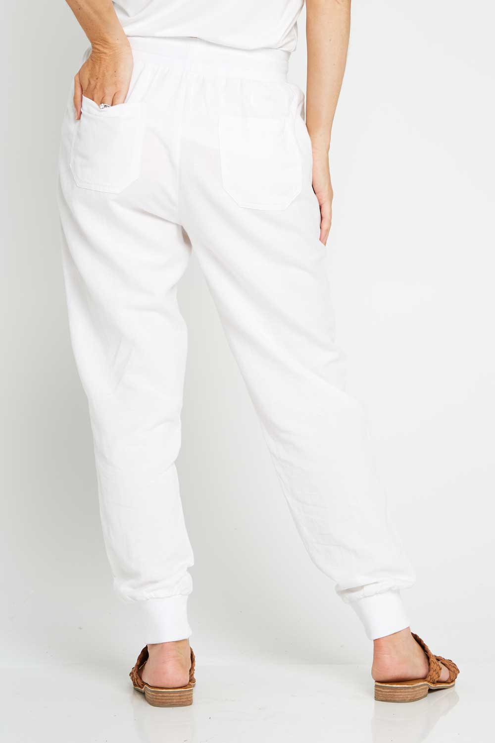 Victoria Linen Joggers - White - Goupick