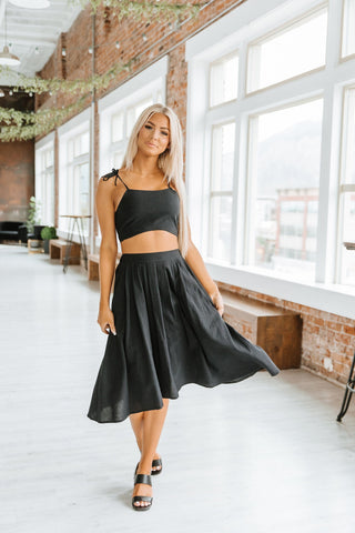 Tie Strap Crop Top and Flowy Skirt Set - Goupick