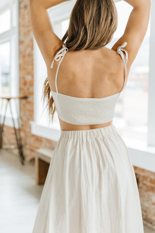 Tie Strap Crop Top and Flowy Skirt Set - Goupick