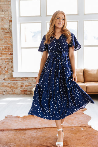 V Neck Printed Tie Dress - Goupick