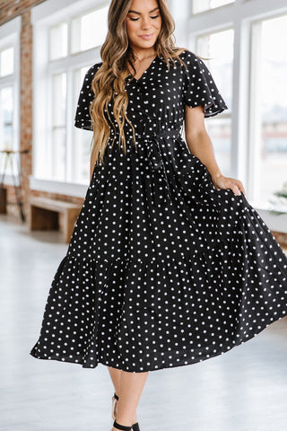 V Neck Printed Tie Dress - Goupick